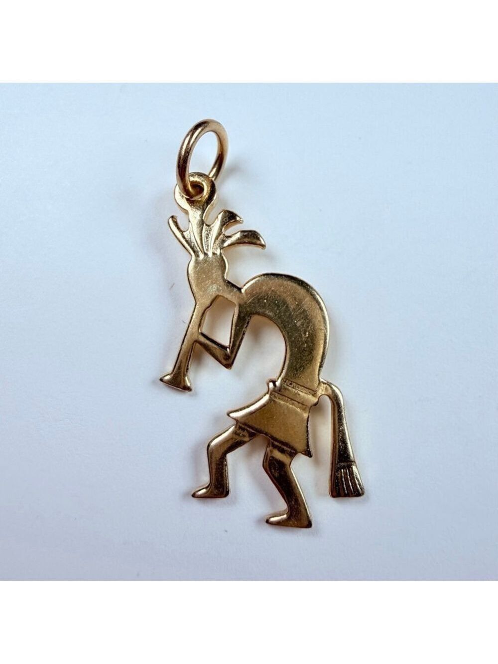 14K Solid Yellow Gold Native American Kokopelli Flute Player 1.2" Charm Pendant